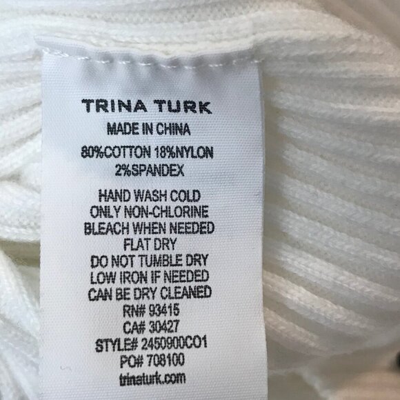 Trina Turk White 80% Cotton Turtle Neck Size L - Picture 7 of 7